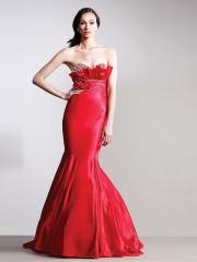 Red Satin Mermaid Style Strapless Sweetheart Rhinestone Trim Full Length Celebrity Dresses