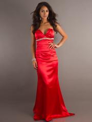 Red Satin Strapless Sweetheart Neckline Beaded Bust Line Sleeveless Floor-Length Celebrity Dress