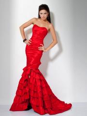 Red Taffeta Mermaid Strapless Sweetheart Neckline Sleeveless Sweep Train Side Slit Celebrity Dress