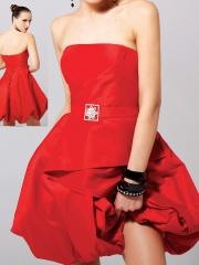 Red Taffeta Short Length Strapless Belt Ornament Bubble Skirt Prom Dresses
