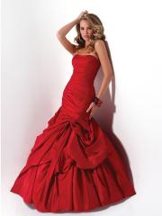 Red Taffeta Strapless Trumpet Style Ruched Bodice Full Length Quinceanera Dresses