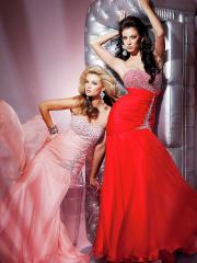Red or Pink Lightweight Chiffon Diamantes Bodice Floor Length Sheath Celebrity Outwears