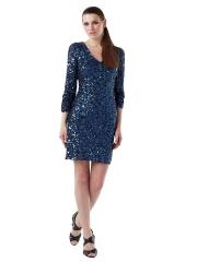 Rejoicing Scoop Neck Dark Royal Blue Sequined Short Sheath Cocktail Dress with Three-Fourths Sleeves