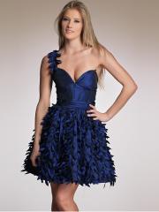 Romantic A-line One-shoulder Sweetheart Neckline Appliques Dark Royal Blue Prom Dresses