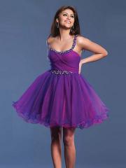 Romantic Ball Gown Style One-shoulder Neckline Sequins Accented Organza Prom Dresses