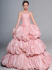 Romantic Pink Ball Gown Strapless Beading Embroidery Taffeta Wedding Dress