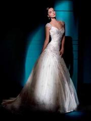 Romantic Satin and Tulle A-Line V-Neck Wedding Dress