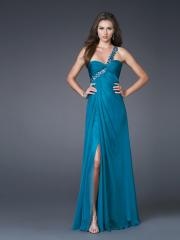 Royal Blue Chiffon A-line Style Sweetheart Neckline Sequined Strap Side Slit Prom Dresses