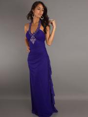 Royal Blue Chiffon Sequined Halter Sweetheart Neckline Sleeveless Floor-Length Evening Dress