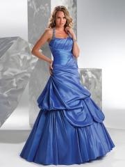 Royal Blue Halter Neckline Asymmetrical Full Length Pleated Ball Gown Quinceanera Dresses