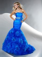 Royal Blue Mermaid Style Strapless Beaded Band Appliques Feather Celebrity Dresses