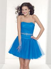 Royal Blue Taffeta Tulle A-line Style Strapless Sequins Ornament Flowing Prom Dresses