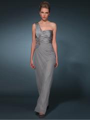 Ruched One Shoulder Neckline and Handmade Flowers Chiffon Evening Dresses