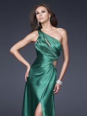 Sage Satin One-Shoulder Keyhole Neckline Sleeveless Floor-Length Prom Dress