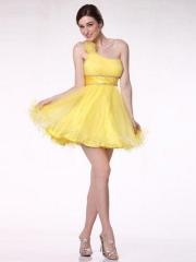 Sassy One-Shoulder Daffodil Short Length Organza Beaded Front Wedding Party Outwear