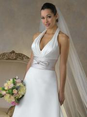 Satin A-Line Deep V-Neck with Halter Wedding Dress