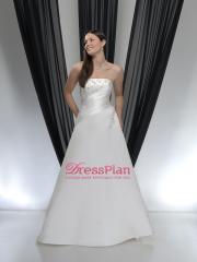 Satin A-Line Gown With V-Neck Tank Straps and A Pleated Bust Accented With Beaded Appliques Wedding Dresses