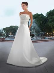 Satin A-Line Gown with Straight Strapless Neckline Heavily Embroidered Bodice With Direct Beading Dress