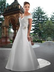 Satin A-Line Gown with Sweetheart Portrait Neckline Wrap Waist Accented With Direct Beading Dresses
