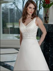 Satin A-Line Gown with V Neck And Back Tank Style Straps Wedding Dress