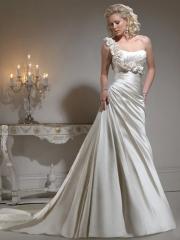 Satin A-Line One Shoulder Wedding Dress with the Soft Neckline
