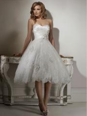 Organza A-Line Strapless Bow Neckline Wedding Dress with Pleated Bodice