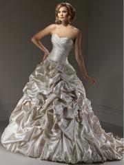 Satin Ball Gown Strapless Sweetheart Wedding Dress With Asymmetrical Pick Up Skirt