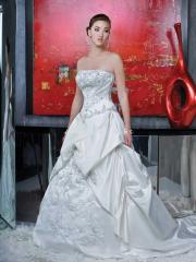 Satin Ball Gown With A Straight Strapless Neckline Bodice Adorned with Beading Embroidery Dresses