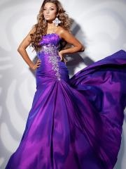 Satin Fabric Strapless Pleated Bust Line Sequined Trim Full Length Celebrity Dresses