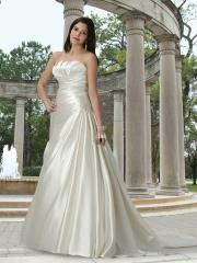 Satin Fit and Flare Gown with A Strapless Neckline with A Vertically Pleated Bust Wedding Dresses