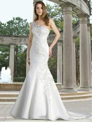 Satin Fit and Flare Gown with One Shoulder Strap Bodice and Skirt Wedding Dresses