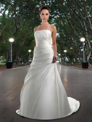 Satin Fit and Flare Gown with Straight Strapless Neckline Chapel Length Train Wedding Dresses
