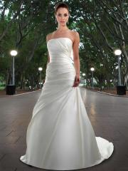 Satin Fit and Flare Gown with Straight Strapless Neckline Wrap Bodice With Zipper Back Wedding Dresses