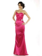 Satin Fuchsia Asymmetrical Strapless Sweetheart Neckline Sleeveless Floor-Length Prom Dress