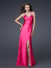 Satin Fuchsia Beaded Straps Sweetheart Neckline Sleeveless Slit Floor-Length Evening Dress