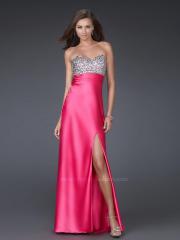 Satin Fuchsia Sequined Strapless Sweetheart Neckline Sleeveless Floor-Length Evening Dress