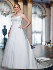 Satin Georgette Strapless Beaded Detail at Gathered Waist And Floral Beading On Front Dress
