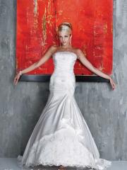 Satin Gown With Gathered Bodice Adorned With Embroidery and Beading Dress