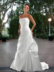 Satin Gown With Straight Strapless Neckline Embellished with Lace Trim Wedding Dresses
