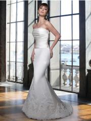 Satin Gown With Straight Strapless Neckline and Pleated Bodice Accented With Beaded Trim Dress