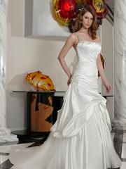 Satin Gown with Asymmetrically Pleated Bust And Wrap Bodice Accented With Beaded On Hip Dress
