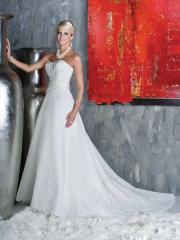 Satin Gown with Modified Sweetheart Neckline Bust Adorned With Beaded Lace And A Wrap Waist Dresses