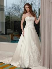 Satin Gown with Modified Sweetheart Strapless Neckline Accented By Beaded Trim That Is Echoed At The Waist Dress
