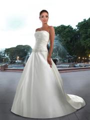 Satin Gown with Straight Strapless Neckline Pleated Bodice Adorned With Embroidery and Beading Dresses