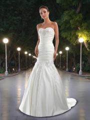 Satin Gown with Sweetheart Strapless Neckline Pleated Bodice Wedding Dresses