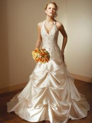 Satin Halter and V-Neck Beading and Embroidery Embellishment Wedding Dress