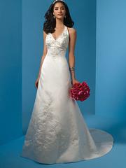 Satin Sexy V-Neck with Beading Decoration in Chapel Train with Embroidery Wedding Dress