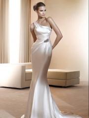 Satin Sheath Silhouette One Shoulder Fashion Wedding Dress