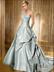 Satin Strapless A-Line Wedding Dress with Pick Up Skirt