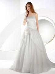Satin Strapless Asymmetrically Pleated Bodice and Three-Dimensional Floral Detail At The Hip Wedding Dress